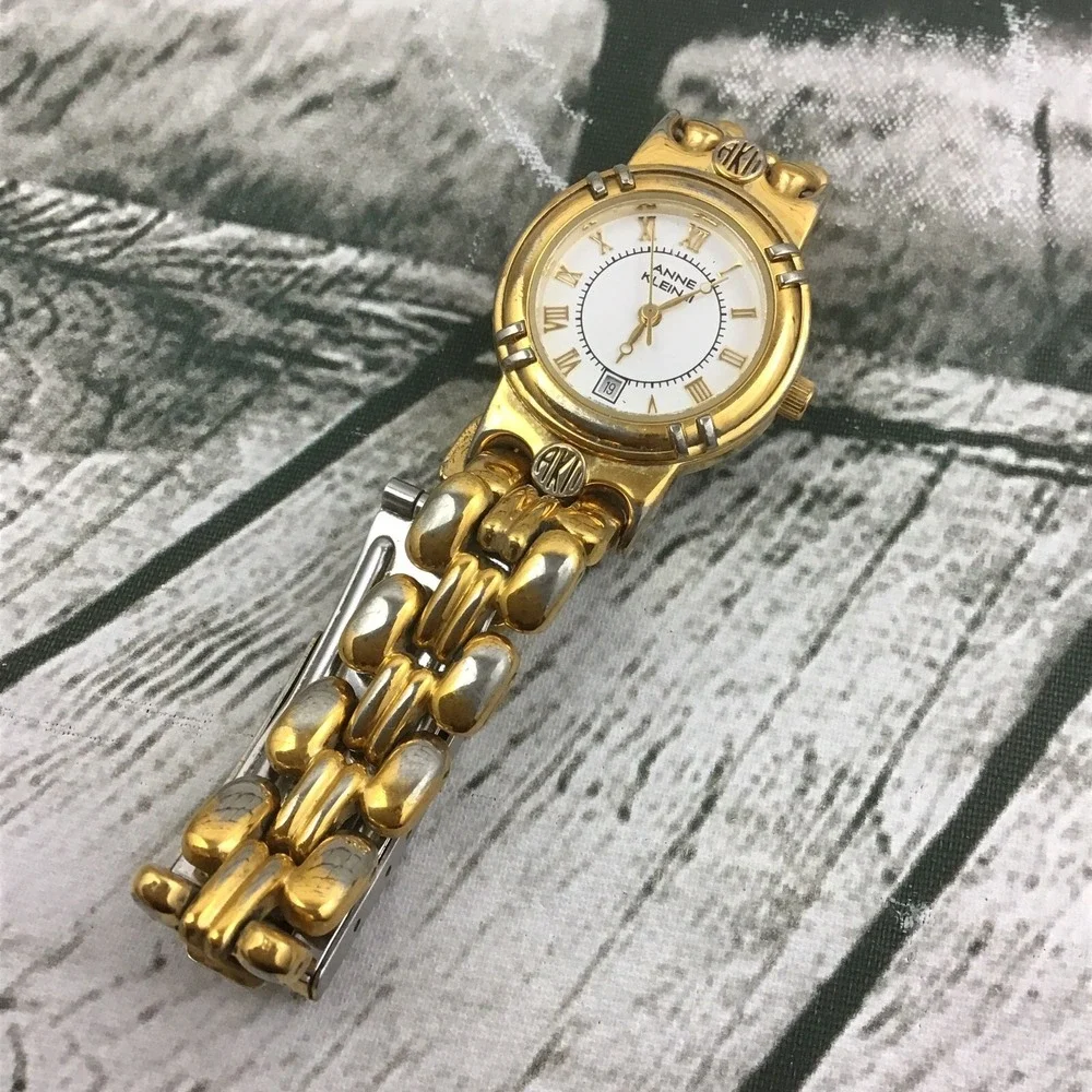 Vintage Anne Klein II Quartz Ladies Date Watch Gold-Tone Linked‎ Band
